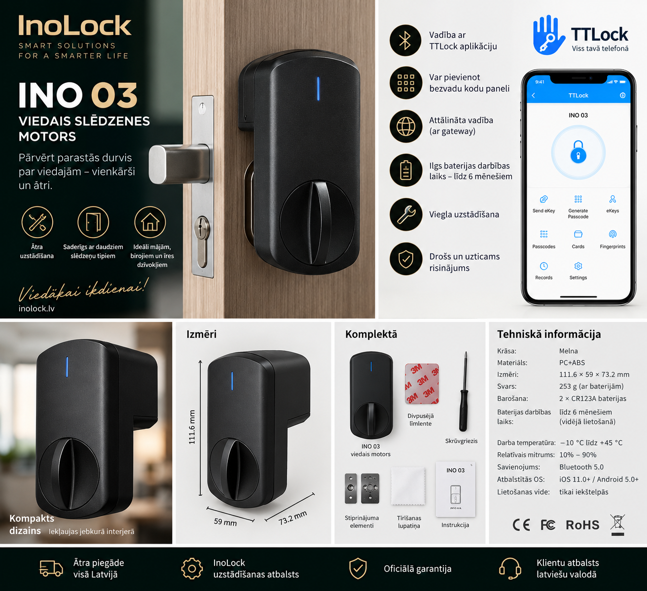InoLock INO 03 TTLock tehniskā informācija